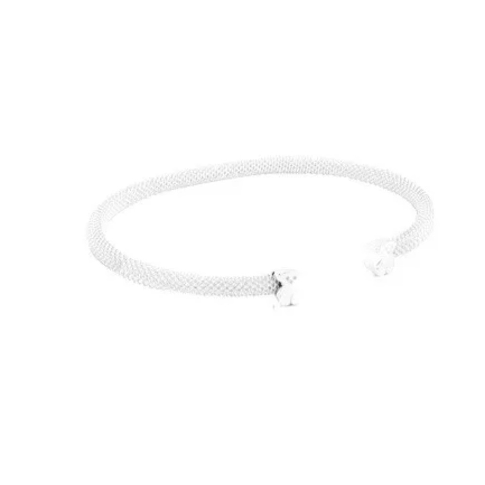 TOUS Silver Cuff Sweet Dolls Bear Logo Bracelet With Pearl Sterling 925